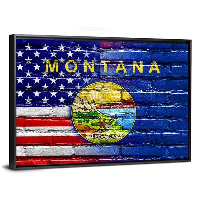 United States and Montana Flag Wall Art as a framed canvas