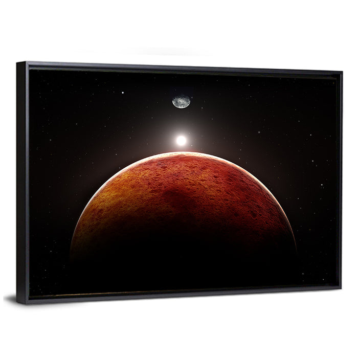 Mars with Moon Wall Art as a framed canvas
