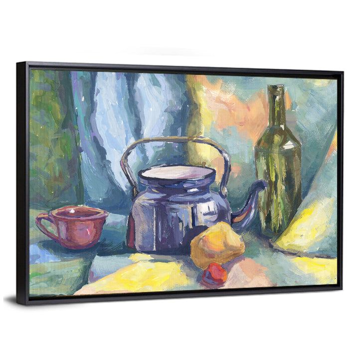 Metal Teapot and Bottle Still Life Wall Art