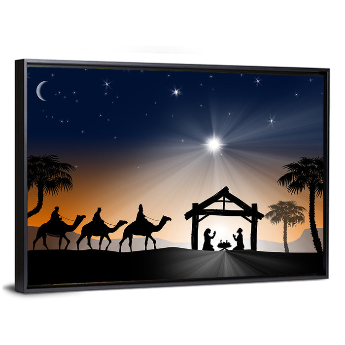 Desert Nativity Silhouette Wall Art as a framed canvas