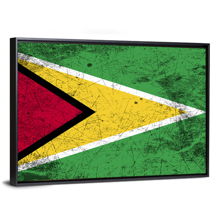 Guyana Flag Distressed Design Wall Art as a framed canvas