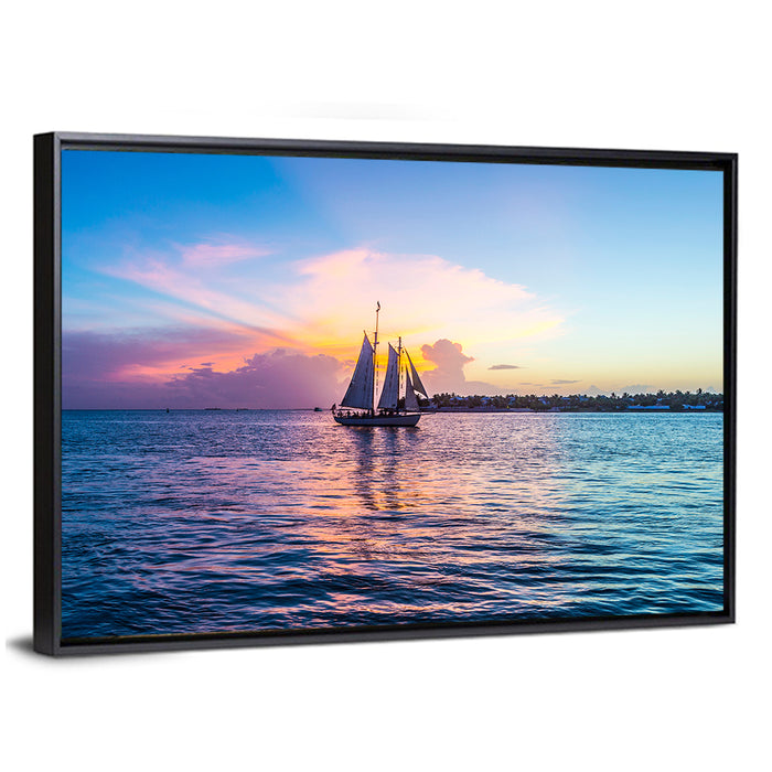 Key West Sailboat at Sunset Wall Art as a framed canvas