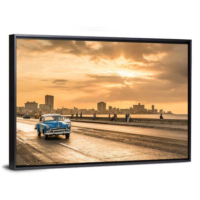 Havana Malecon Sunset Wall Art as a framed canvas