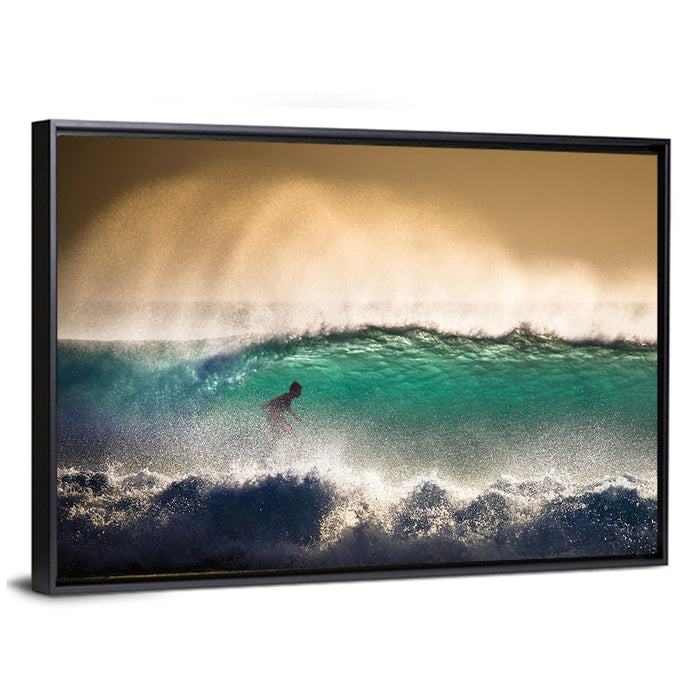 Bali Surfer in Barrel Wave Wall Art as a framed canvas