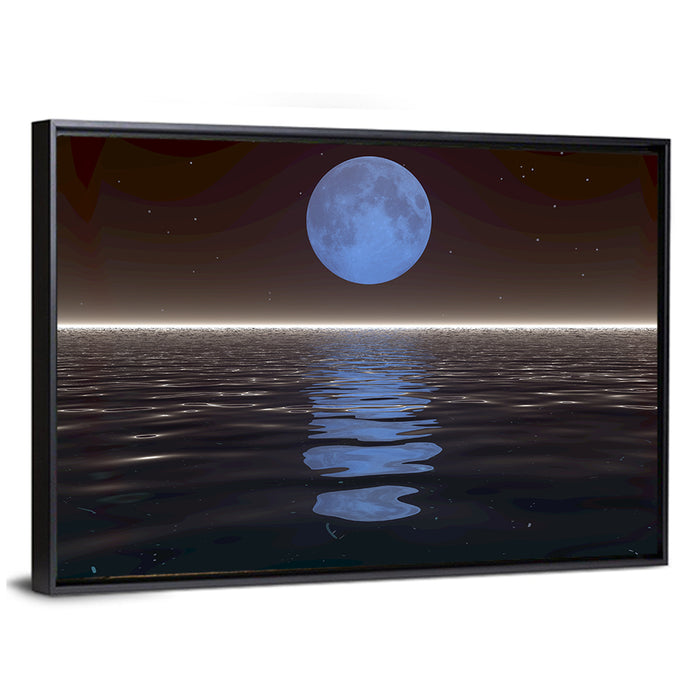 Surreal Moonset Over Reflective Sea Wall Art as a framed canvas