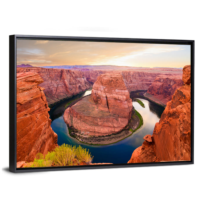 Horseshoe Bend at Golden Hour Wall Art as a framed canvas