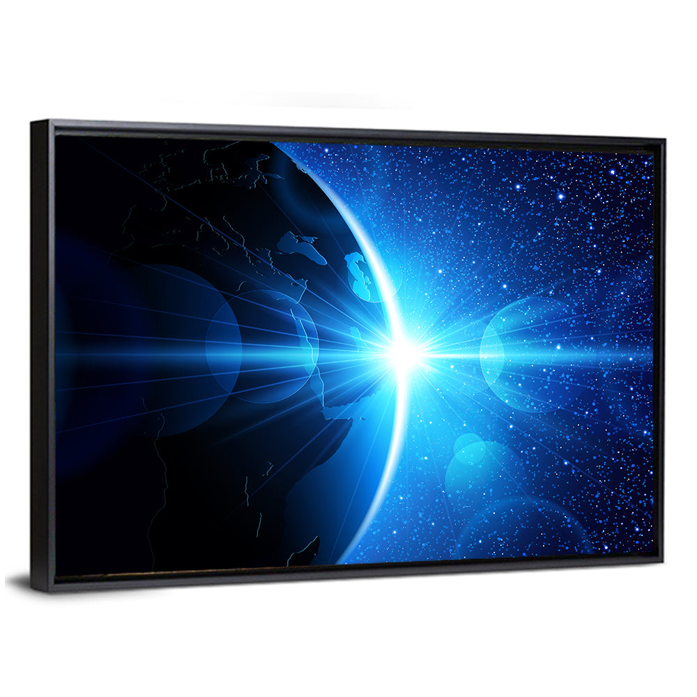 Planet Earth With Sunrise In Space Wall Art
