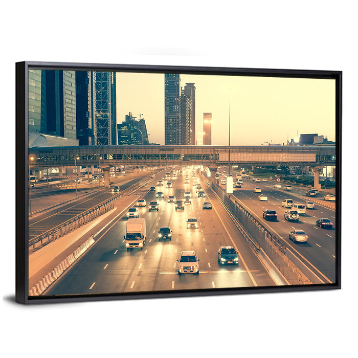 Sheikh Zayed Road Dubai Wall Art as a framed canvas