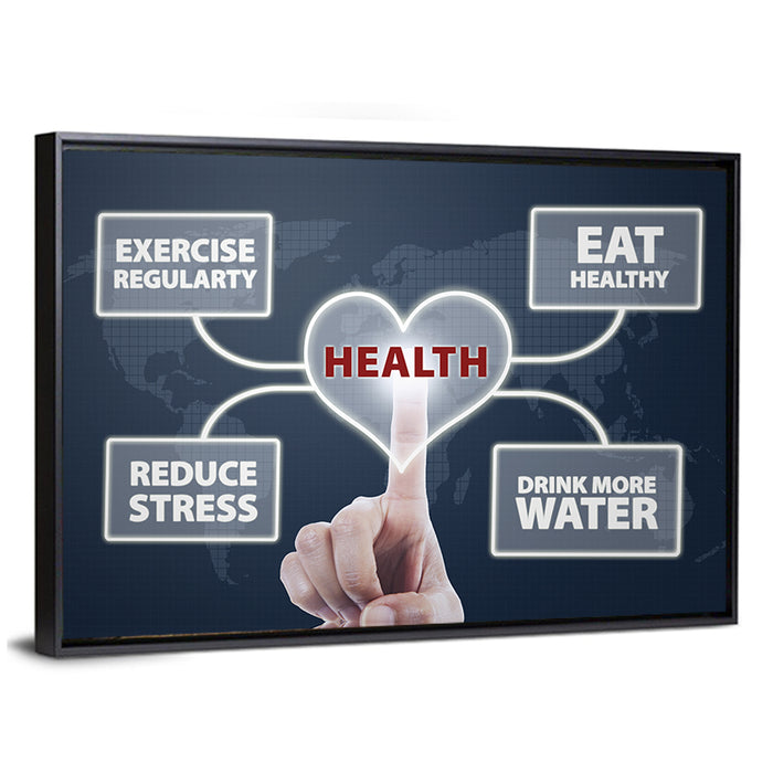 Healthy Heart Tips Infographic Wall Art as a framed canvas