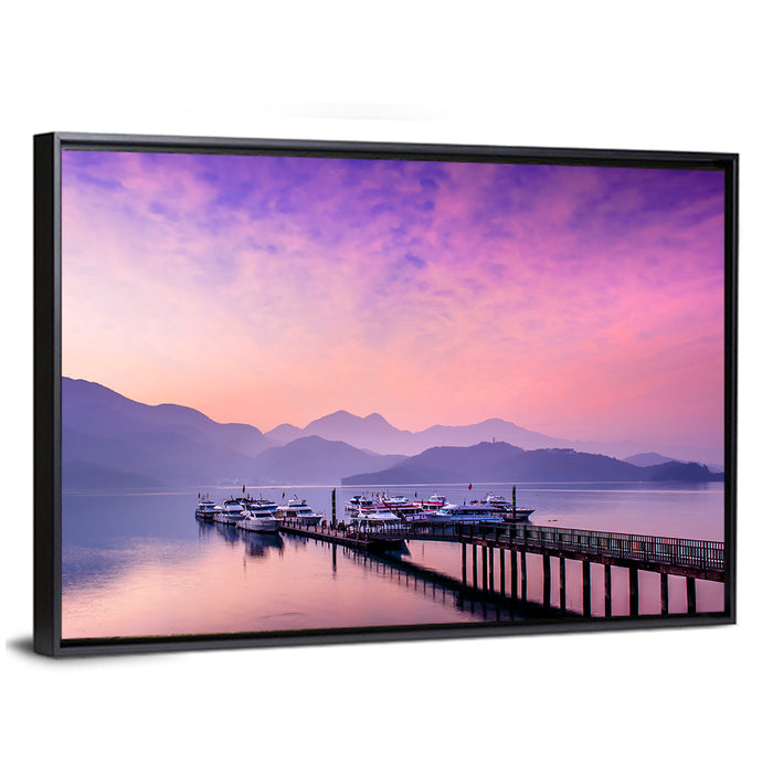 Sun Moon Lake at Dusk Wall Art as a framed canvas