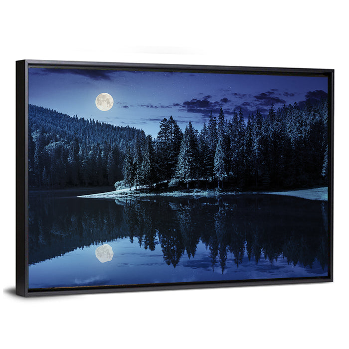 Moonlit Pine Lake Wall Art as a framed canvas