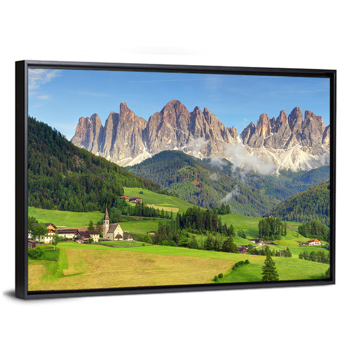 St. Magdalena Church Val Di Funes Wall Art as a framed canvas