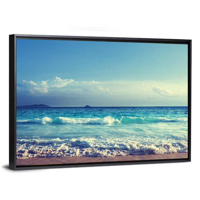 Seychelles Shoreline Wall Art as a framed canvas