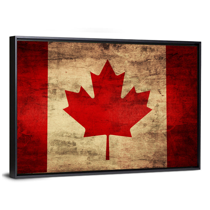 Grunge Canadian Flag Wall Art as a framed canvas