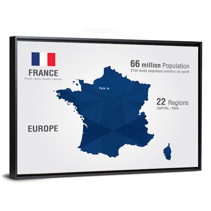 Geometric France Map with Flag Wall Art
