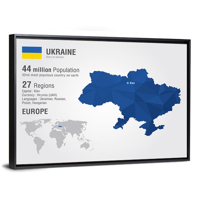 Stylized Ukraine Map Wall Art as a framed canvas