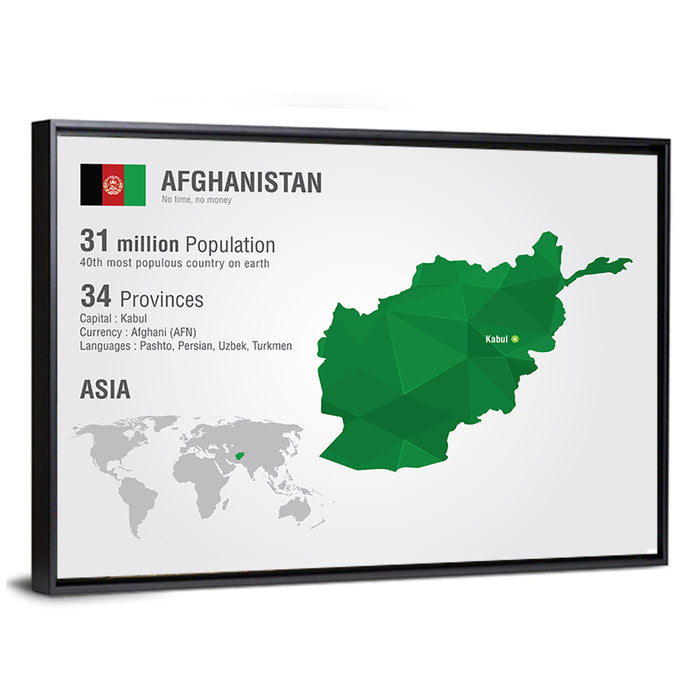 Polygonal Afghanistan Map Wall Art as a framed canvas