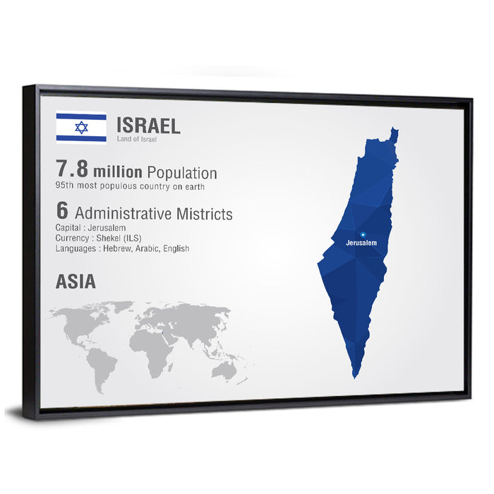 Israel Geometric Map Wall Art as a framed canvas