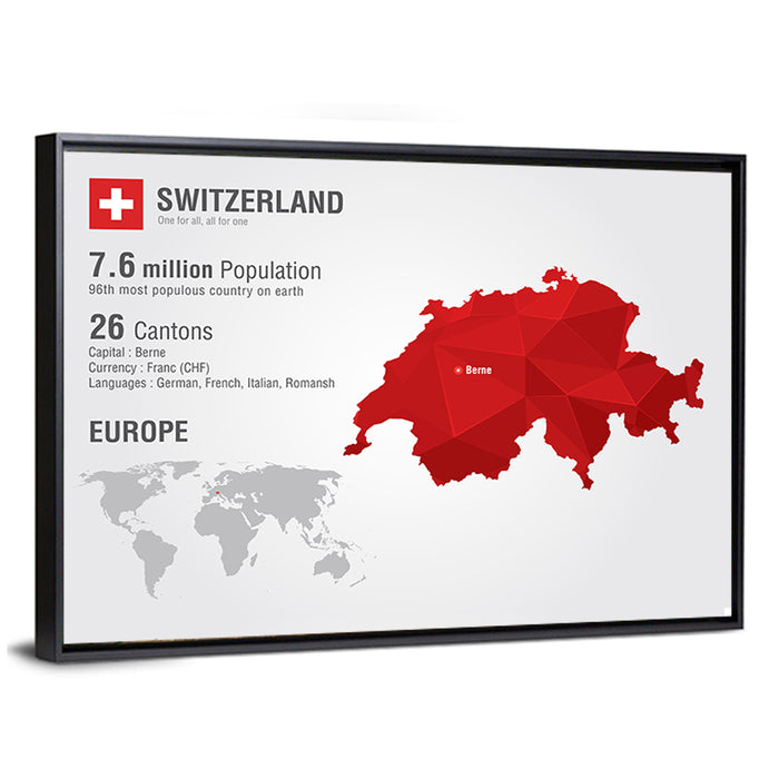 Switzerland Low-poly Map Wall Art as a framed canvas