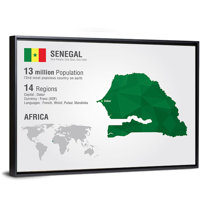 Senegal Map with Flag Wall Art as a framed canvas