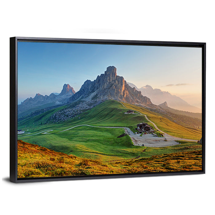 Passo Giau Dolomites Valley Wall Art as a framed canvas