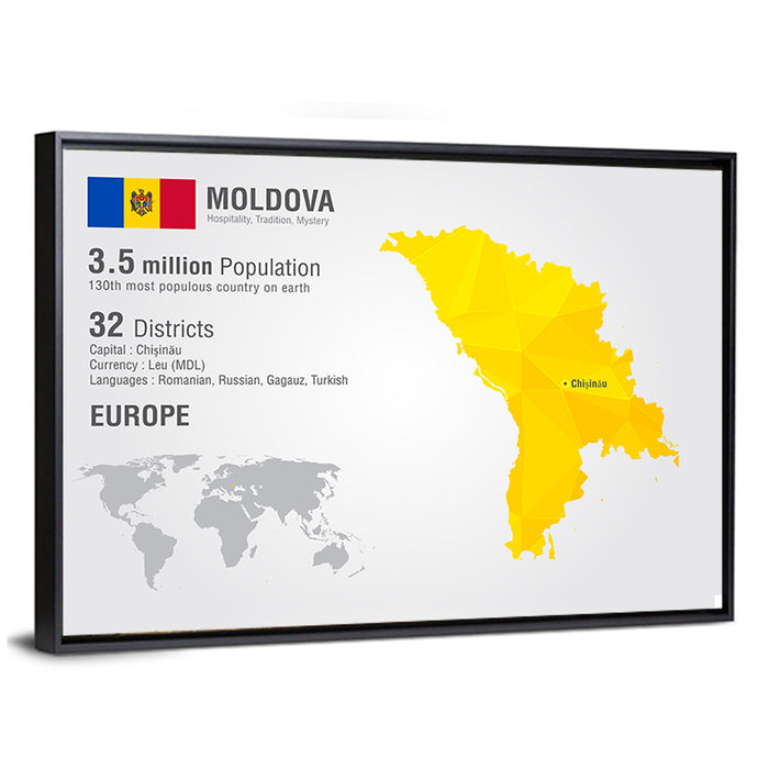 Moldova Low-poly Map Infographic Wall Art as a framed canvas