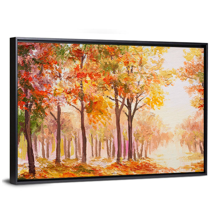 Colorful Autumn Forest Wall Art as a framed canvas
