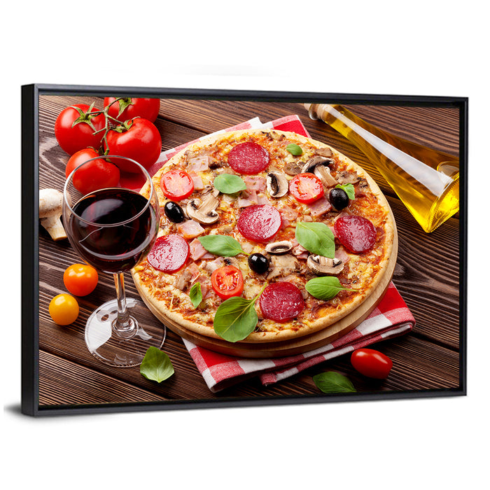 Rustic Italian Pizza Still Life Wall Art as a framed canvas