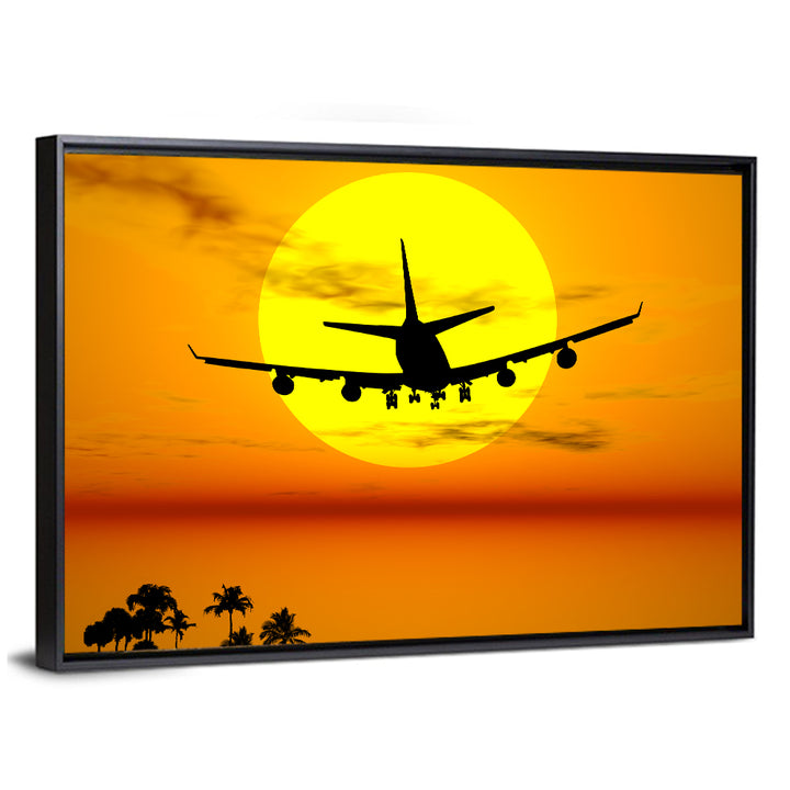 Airplane Silhouette at Sunset Wall Art