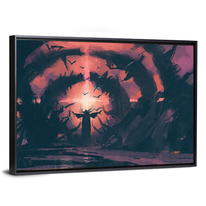 Old Wizard Casting a Spell Wall Art as a framed canvas