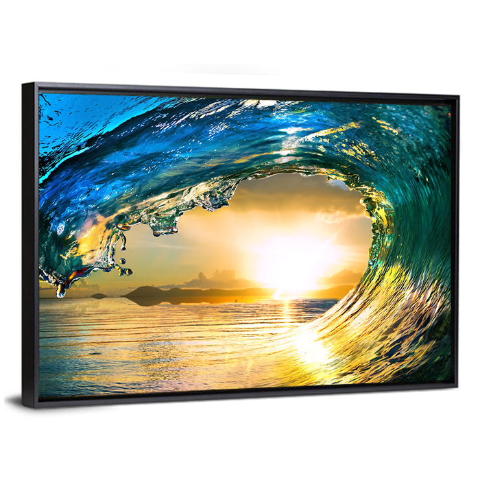 Sunset Wave Tunnel Wall Art as a framed canvas