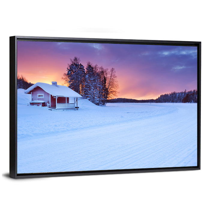 Lapland Sunrise Over Frozen Lake Wall Art as a framed canvas