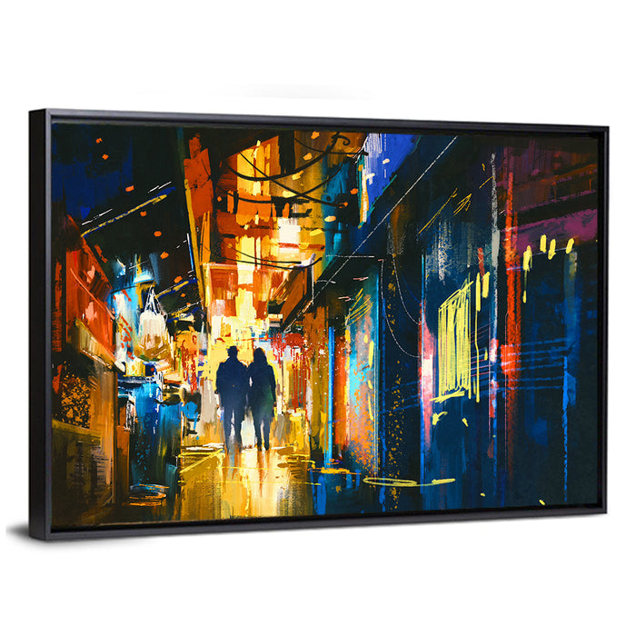 Couple in Narrow Alleyway Wall Art as a framed canvas