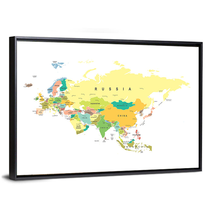 Eurasia Map with Country Labels Wall Art as a framed canvas