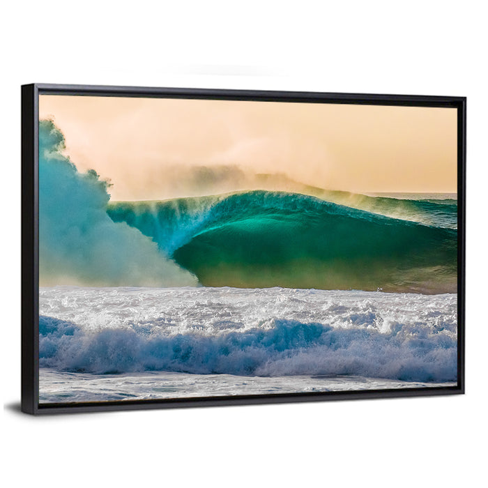 Bonzai Pipeline Tube Wave Wall Art as a framed canvas