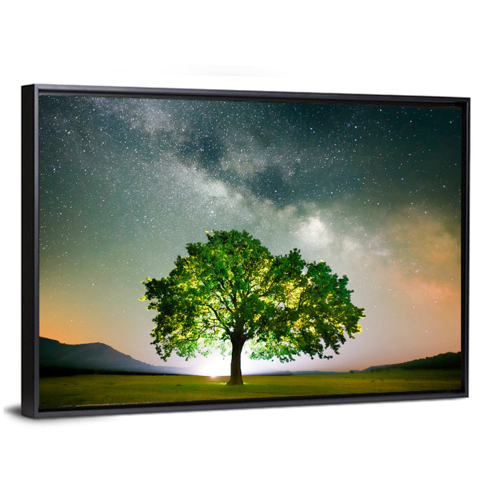 Lone Tree Under Milky Way Wall Art as a framed canvas