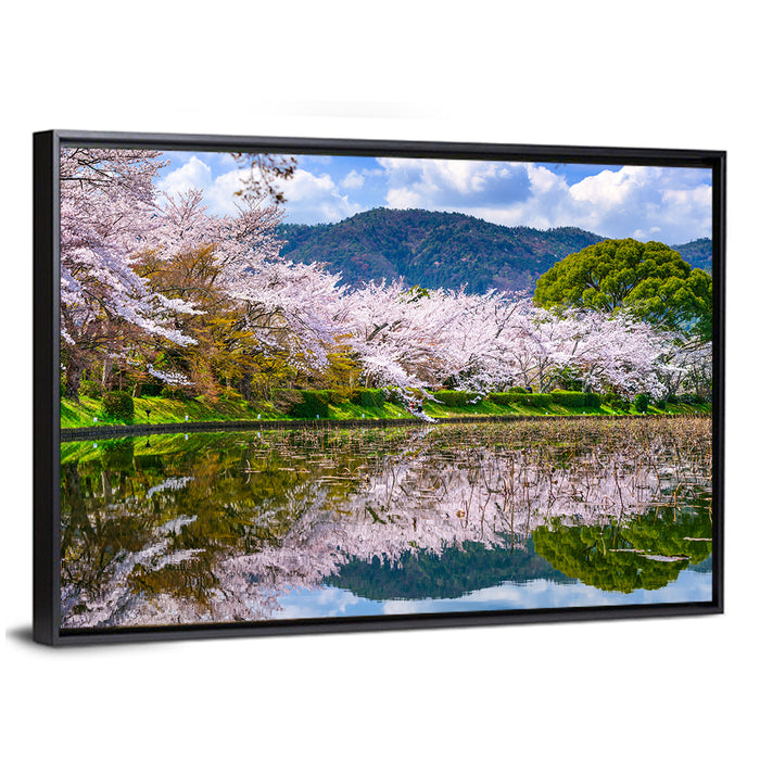 Spring at Daikaku-ji Pond Wall Art as a framed canvas