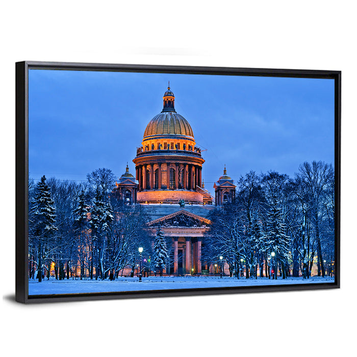 Saint Isaac's Cathedral at Night Wall Art as a framed canvas