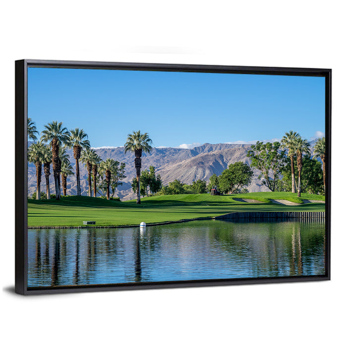 Palm Desert Golf Course with Lake Wall Art as a framed canvas