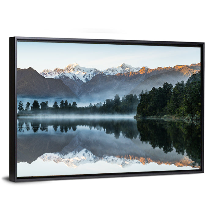 Early Morning Lake Reflection Wall Art as a framed canvas