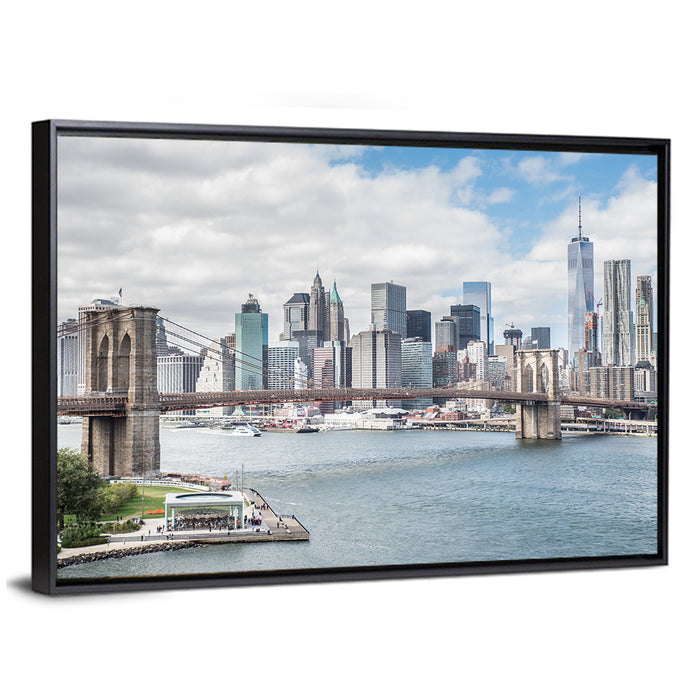 Brooklyn Bridge with Manhattan Skyline Wall Art as a framed canvas