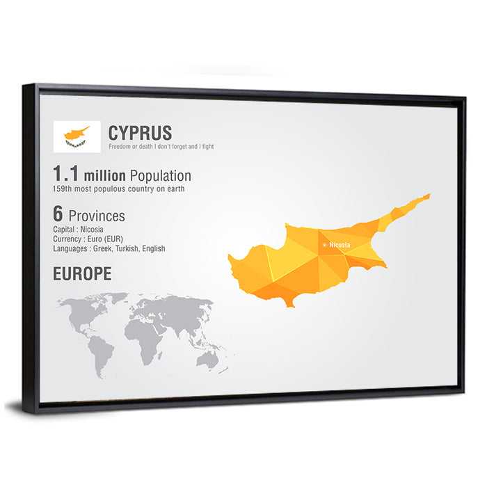 Cyprus Low-poly Map Wall Art as a framed canvas