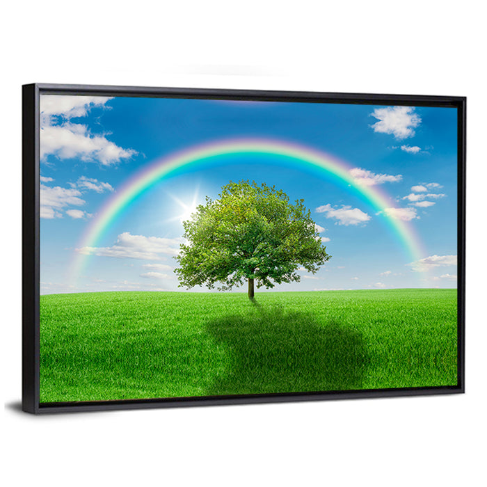 Oak Tree on Green Meadow Wall Art as a framed canvas