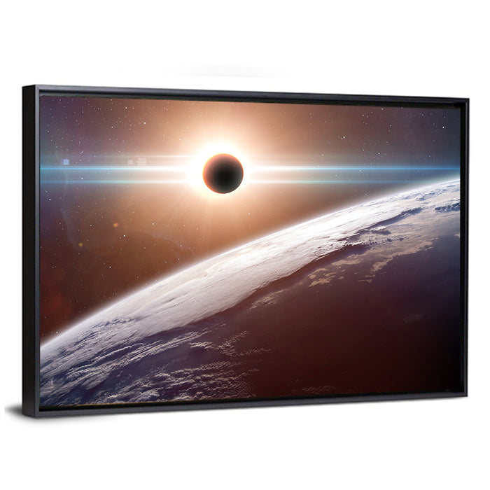 Eclipsed Earth from Space Wall Art as a framed canvas