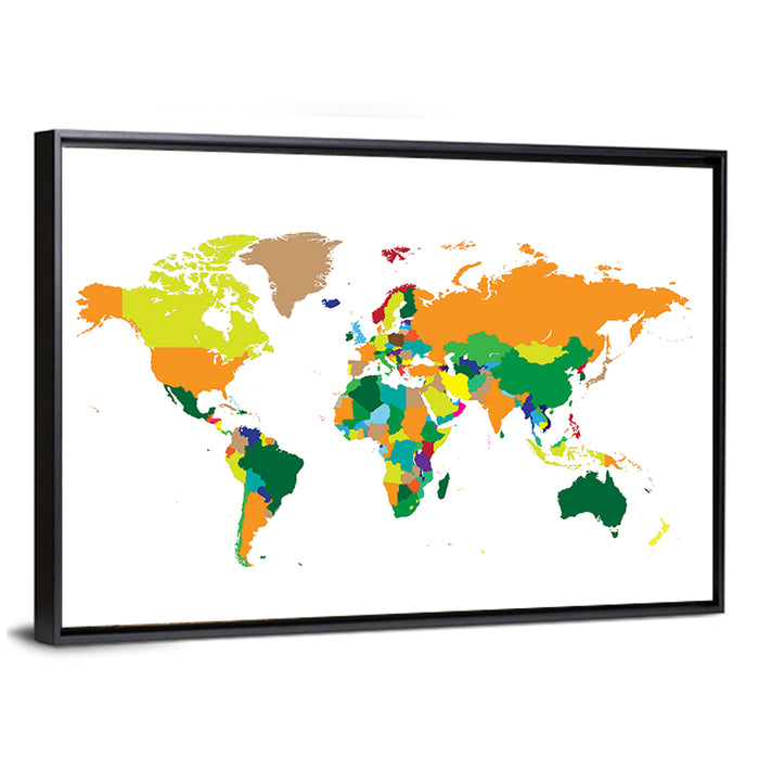 Modern Graphic World Map Wall Art as a framed canvas