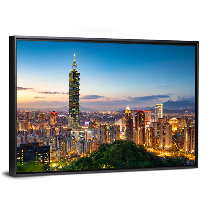 Taipei Skyline at Dusk Wall Art as a framed canvas
