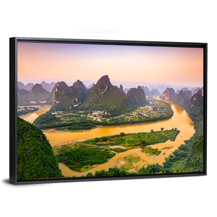 Xingping Karst Mountains Wall Art as a framed canvas