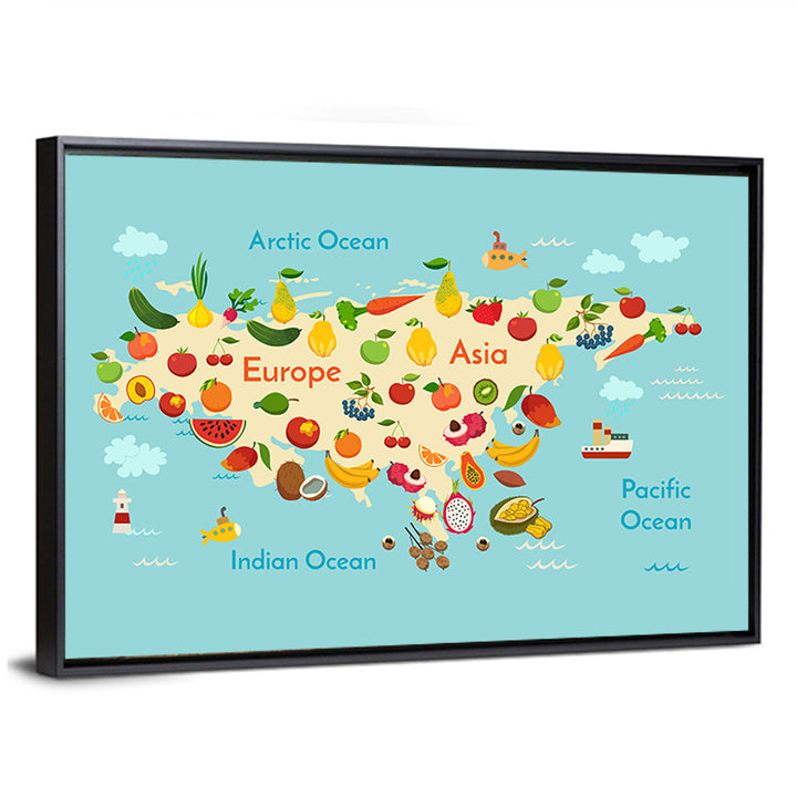Illustrated Fruit World Map Wall Art