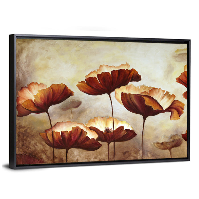 Layered Poppies Painting Wall Art as a framed canvas