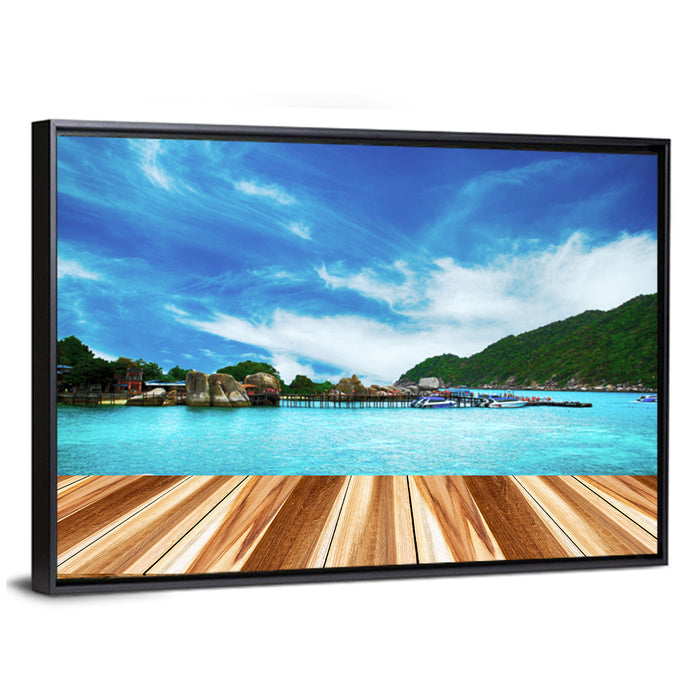 Nang Yuan Island Dock View Wall Art as a framed canvas